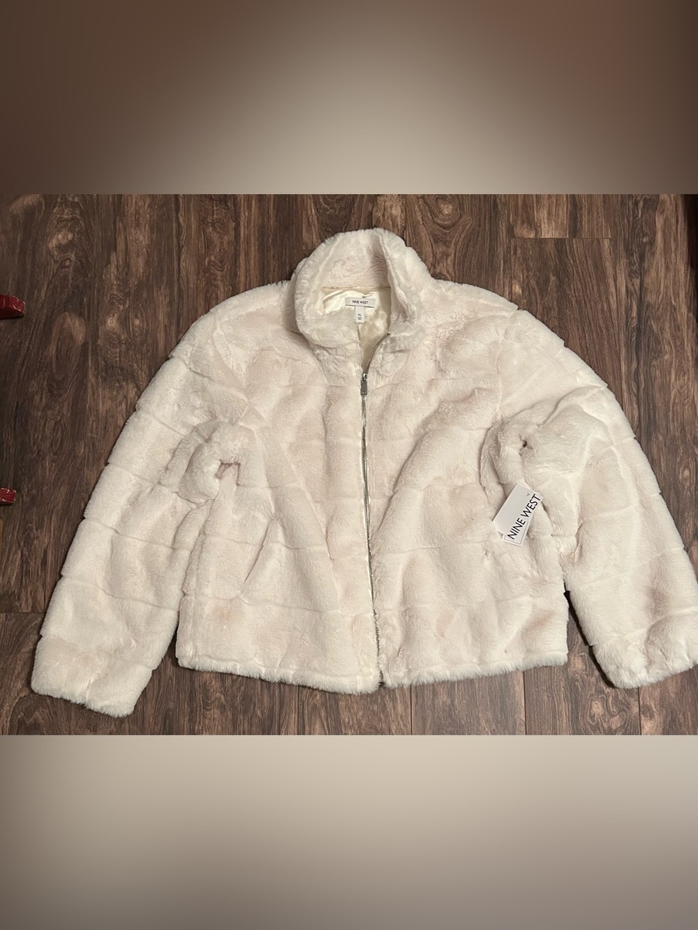 Nine West Soft Cream Faux Fur Zip Jacket